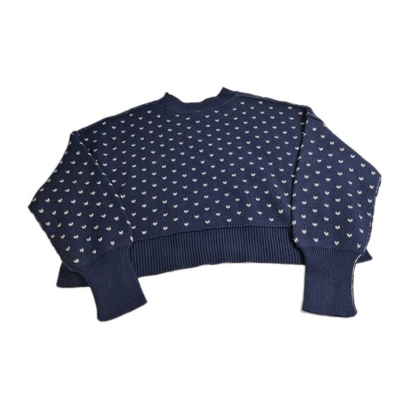 Free People Cropped Sweater Women's Size S Blue Easy Street Patterned Boxy (52) - Picture 2 of 12